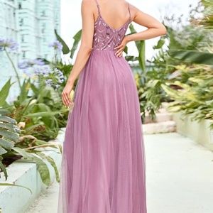 EVER-PRETTY Sequin Leaf Bodice Mesh Prom Dres